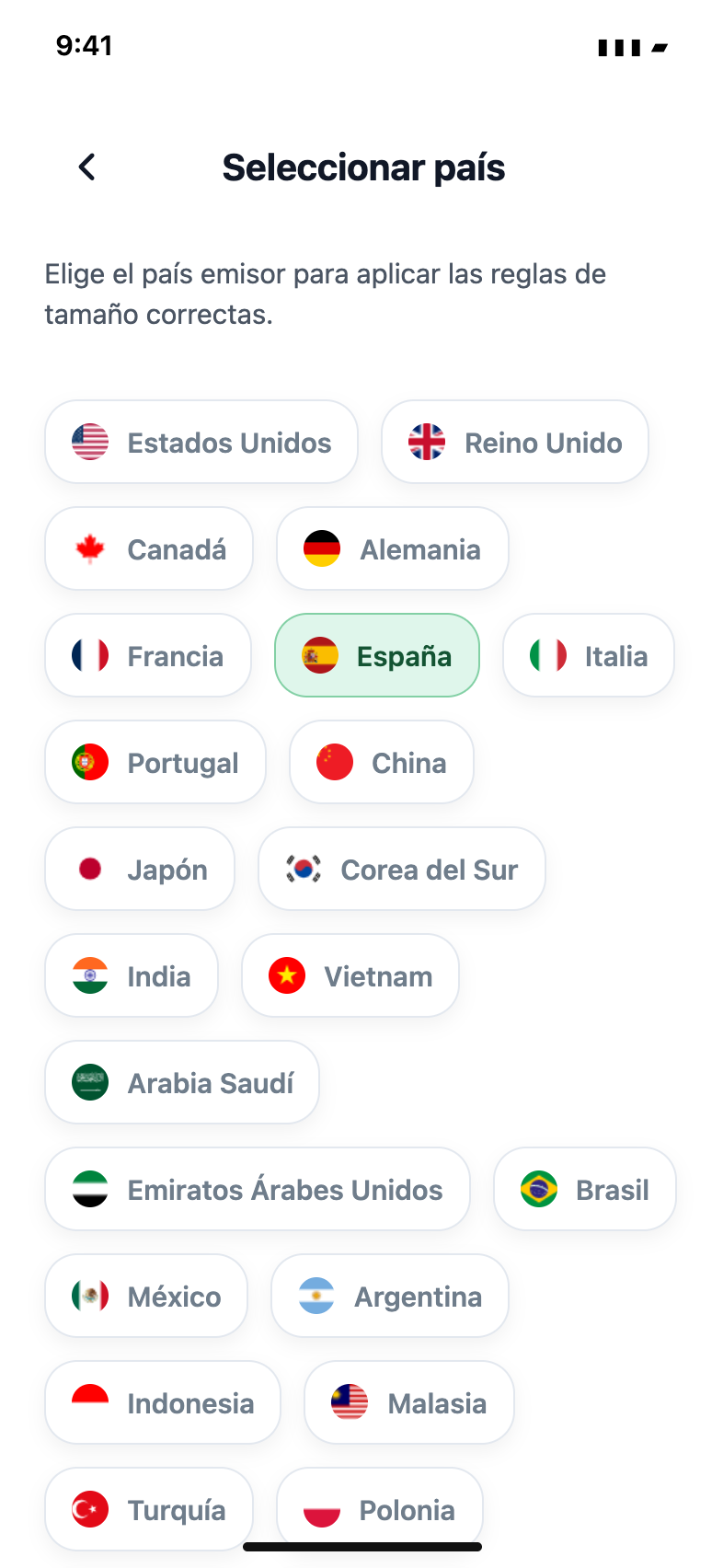 Elige tu país — Passport Booth · Español