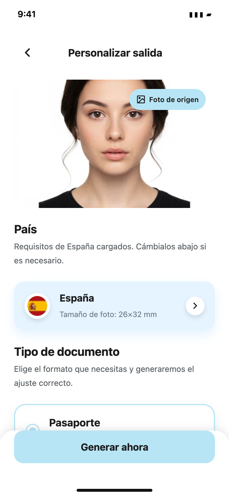 Elige tu documento — Passport Booth · Español